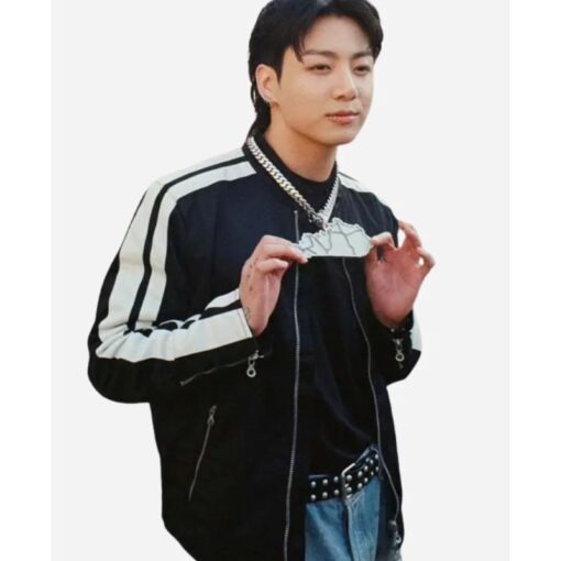 South Korean Singer 3D Jungkook White Stripes Jacket