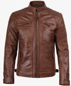 Cognac Leather Café Racer Jacket