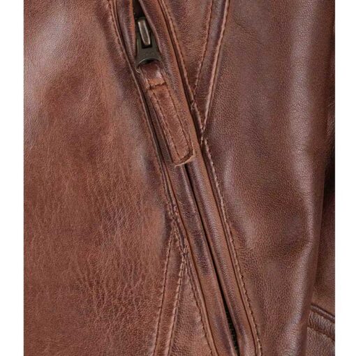 Cognac Leather Café Racer Jacket