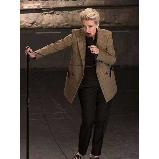Emma Thompson Checked Khaki Coat