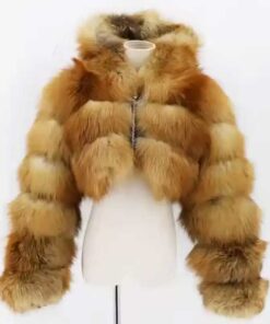 Helena Zipper Hooded Mink Crop Fur Jacket