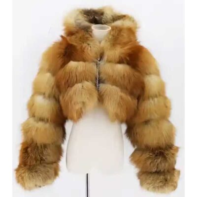 Helena Zipper Hooded Mink Crop Fur Jacket