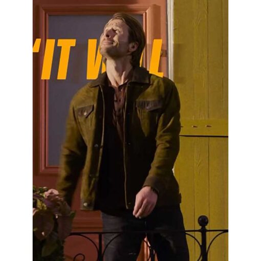 Hit Man Glen Powell Green Suede Leather Jacket