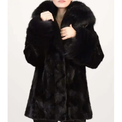 Josephine Black Mink Fur Hooded Jacket