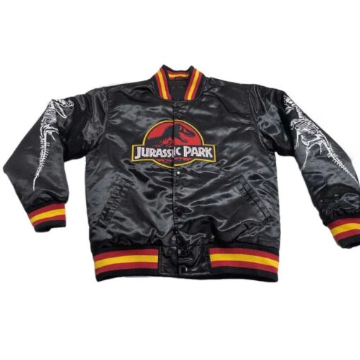 Jurassic Park Bomber Black Satin Jacket