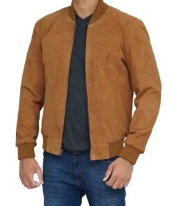 Light Brown Suede Bomber Jacket