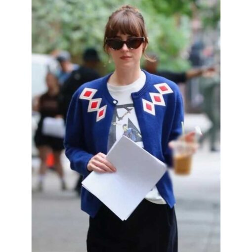 Materialists Dakota Johnson Blue Cardigan
