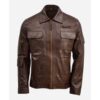 Waxed Brown Leather Biker Jacket For Mens
