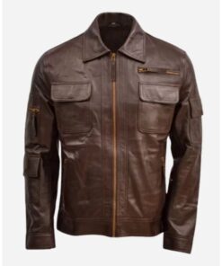Waxed Brown Leather Biker Jacket For Mens