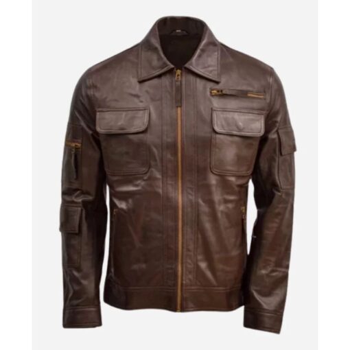 Waxed Brown Leather Biker Jacket For Mens