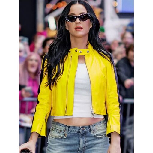 American Idol Promotion Katy Perry Yellow Leather Biker Jacket