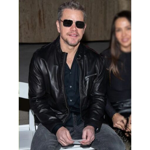 New York Fashion Week American Actor Matt Damon Leather Jacket