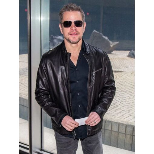 New York Fashion Week American Actor Matt Damon Leather Jacket