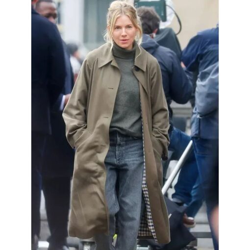 American Actress Sienna Miller Green Trench Coat