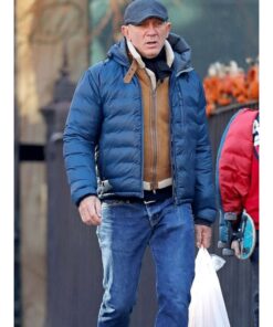 James Bond Street Style Blue Puffer Hooded Jacket
