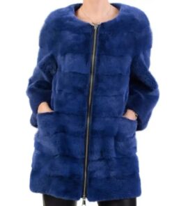 Buy Now Nelly Collarless Blue Mink Fur Coat For Sale