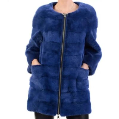 Buy Now Nelly Collarless Blue Mink Fur Coat For Sale