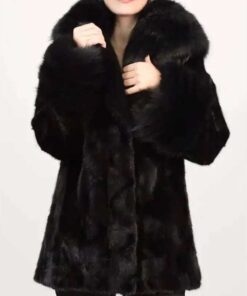 Nikki Black Mink Coat With Black Fox Hood