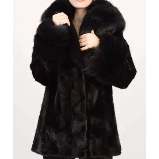 Nikki Black Mink Coat With Black Fox Hood