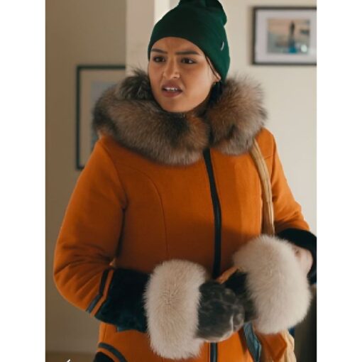 North of North Anna Lambe Fur Collar Orange Coat