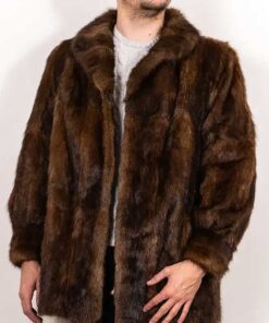 Men's Shaggy Mink Fur Vintage Brown Coat