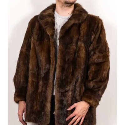 Men's Shaggy Mink Fur Vintage Brown Coat