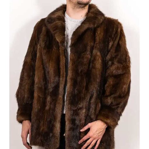 Men's Shaggy Mink Fur Vintage Brown Coat