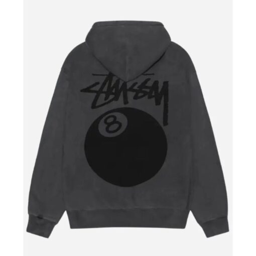 Stussy 8 Ball Pigment Dyed Black Zipper Hoodie