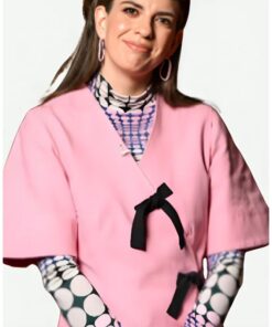 Taskmaster AU S03 Emma Holland Black Bows Pink Wrap Dress