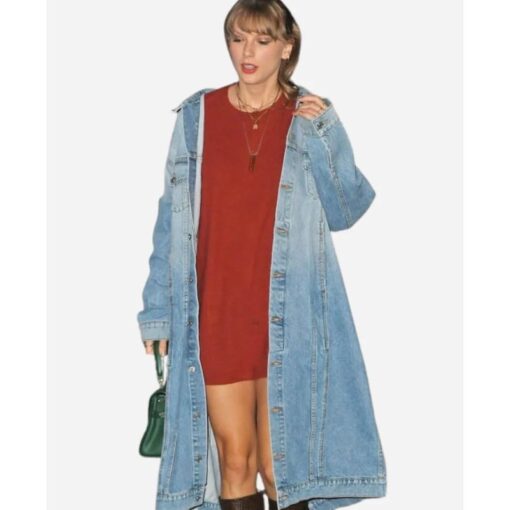 American Singer Taylor Swift Blue Long Denim Trench Coat