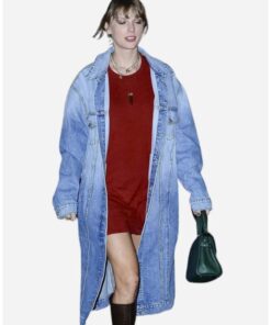 American Singer Taylor Swift Blue Long Denim Trench Coat