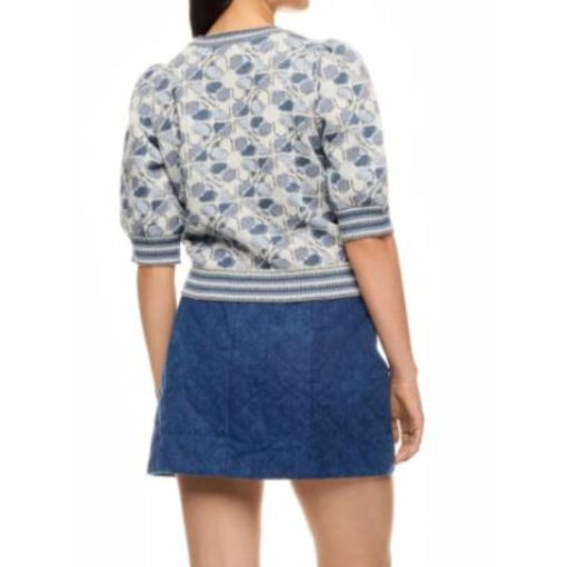 Kate Snow Blue Floral Puff Sleeve Sweater