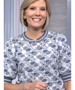 Kate Snow Blue Floral Puff Sleeve Sweater