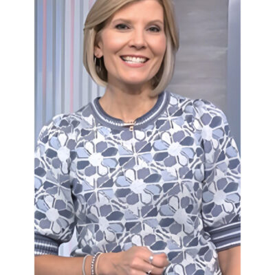 Kate Snow Blue Floral Puff Sleeve Sweater