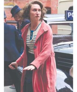 Bessie Carter Outrageous 2025 Nancy Mitford Pink Trench Coat