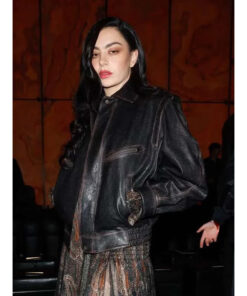 Charli XCX PFW 2025 Brown Leather Jacket