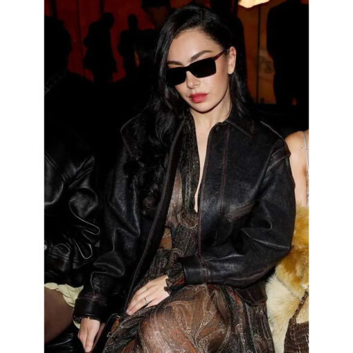 Charli XCX PFW 2025 Brown Leather Jacket