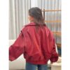 Oversized Contrast Stitch Red Jacket