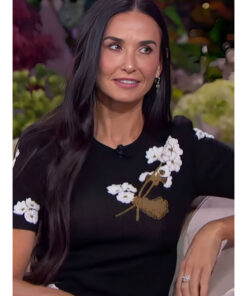 Demi Moore Embroidered Black Shirt Top