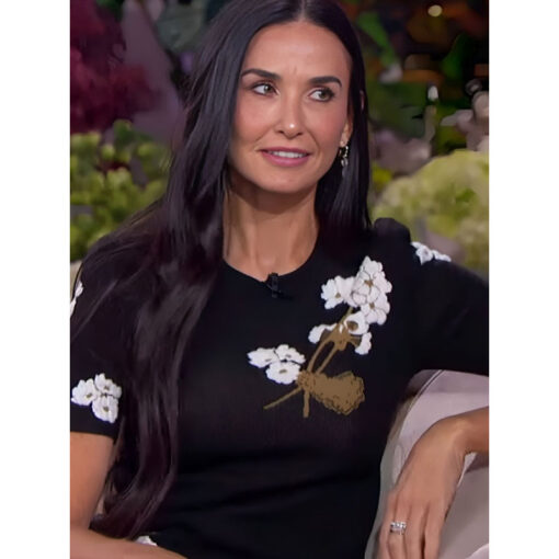 Demi Moore Embroidered Black Shirt Top