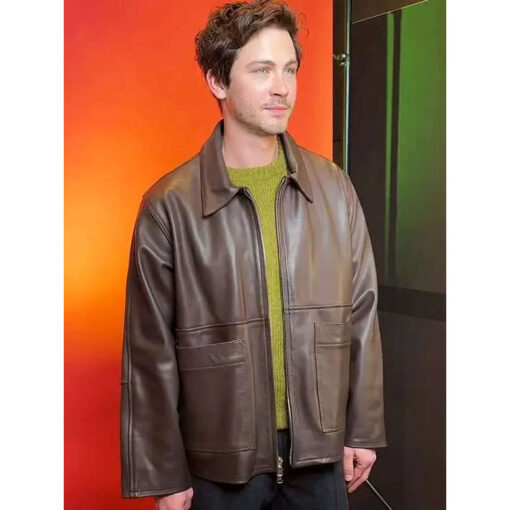 Logan Lerman Oh Hi! 2025 Brown Leather Jacket