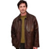 Logan Lerman Oh Hi! 2025 Brown Leather Jacket
