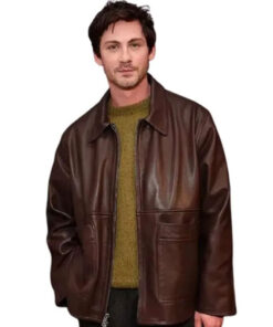 Logan Lerman Oh Hi! 2025 Brown Leather Jacket