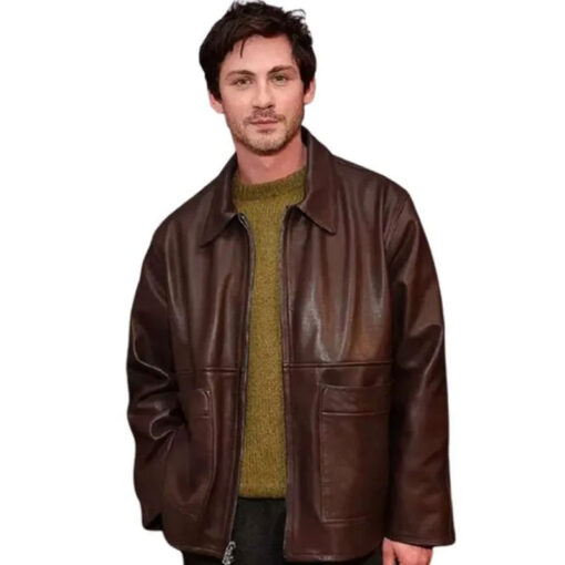 Logan Lerman Oh Hi! 2025 Brown Leather Jacket