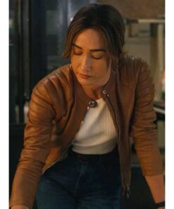 Maggie Q Ballard 2025 Renée Ballard Brown Quilted Leather Jacket