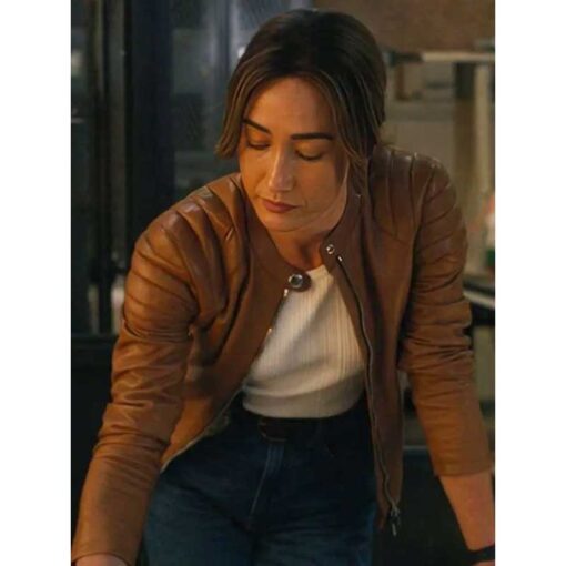 Maggie Q Ballard 2025 Renée Ballard Brown Quilted Leather Jacket