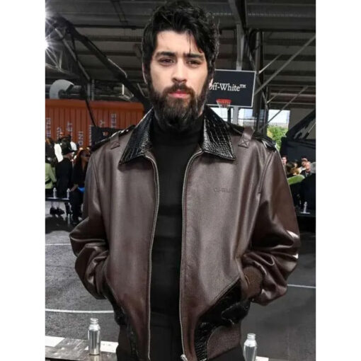 NYFW 2025 Zayn Malik Brown Leather Jacket