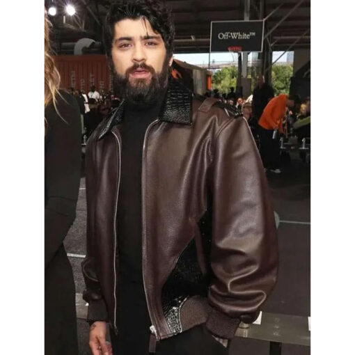 NYFW 2025 Zayn Malik Brown Leather Jacket