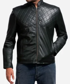 Stephen Amell Hooded Black Leather Jacket