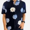 TV-Series-Bravos-Love-Hotel-2025-Black-And-Blue-Floral-Print-Shirt